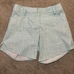 Adidas Shorts Womens 6 Blue All Over Print Active Performance Flat Front Chino